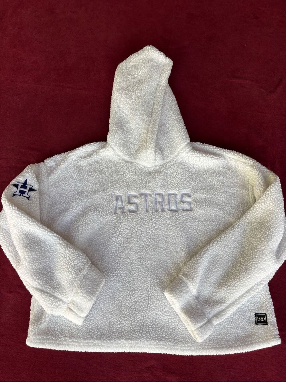 DKNY Sport Women's White Astros Fleece Pullover Long Sleeve Hoodie Large